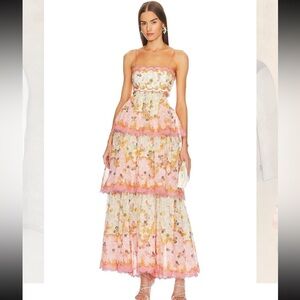 NWT Zimmermann Laurel Frill Midi Dress in Pink & Green Floral Size AU 3/US 10